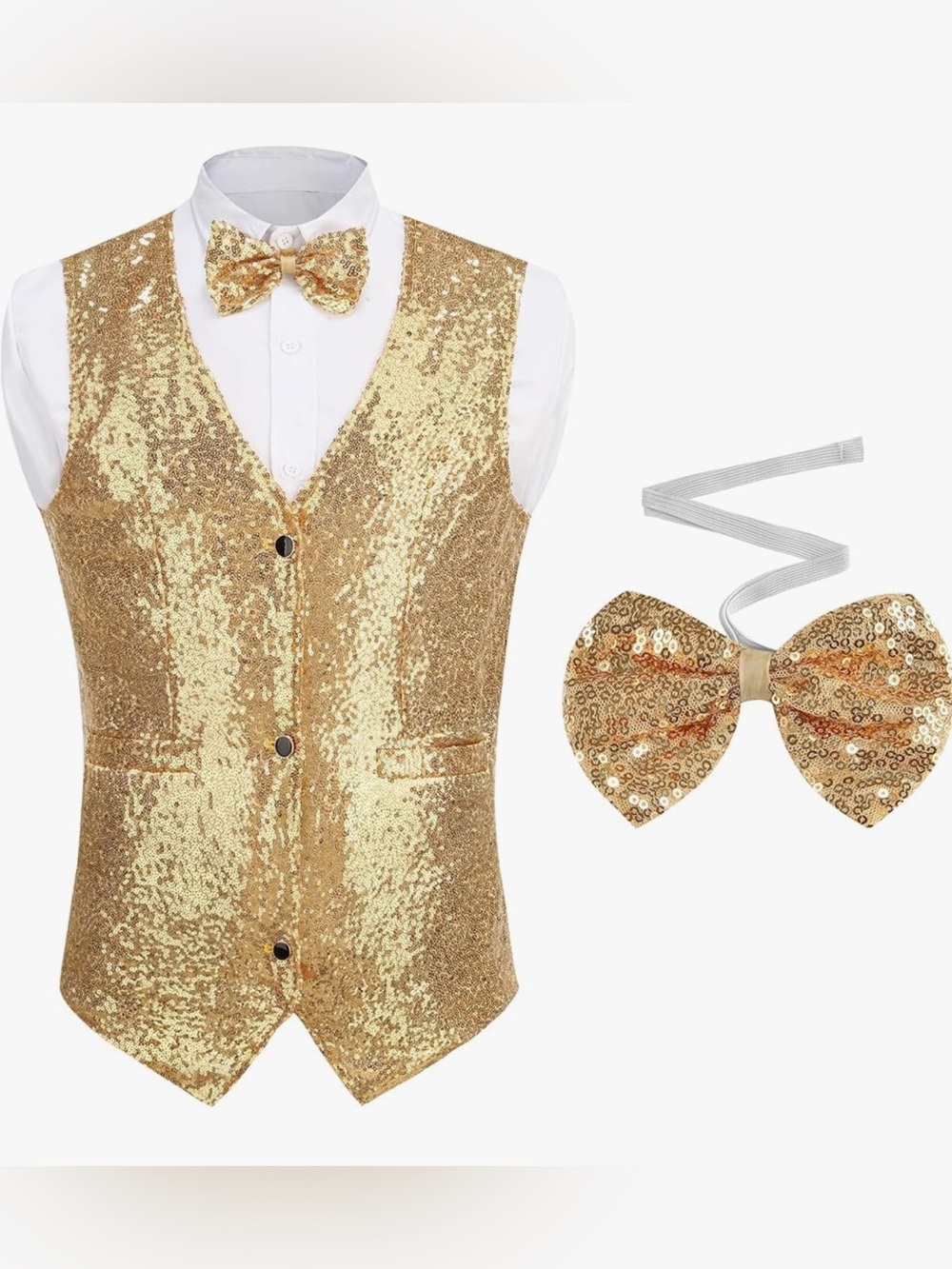 Gold Sequin Vest with Matching Bow Tie